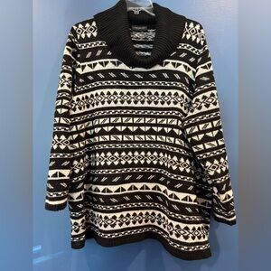 Lane Bryant Black and White Geometric Cowl Neck Sweater 24/26